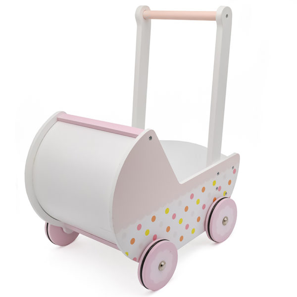 Houten Loopwagen - Kinderwagen - Houten poppenwagen - vanaf 1 jaar - Roze en Wit