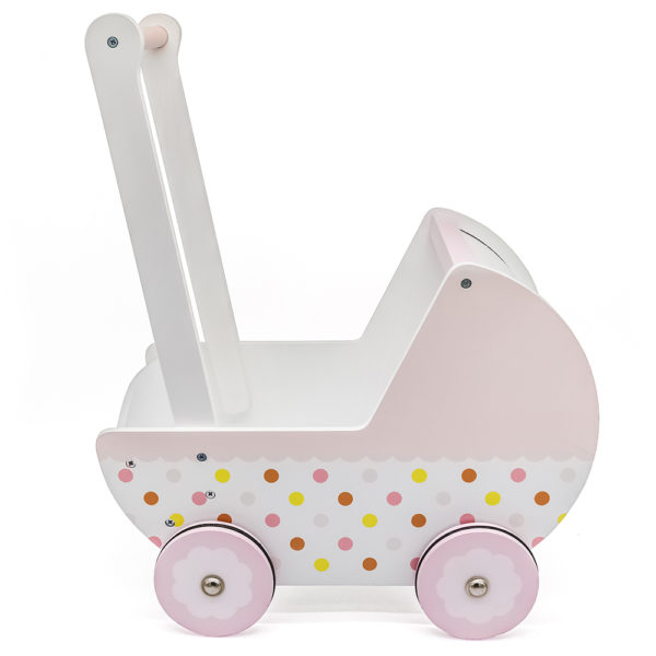 Houten Loopwagen - Kinderwagen - Houten poppenwagen - vanaf 1 jaar - Roze en Wit - Afbeelding 4