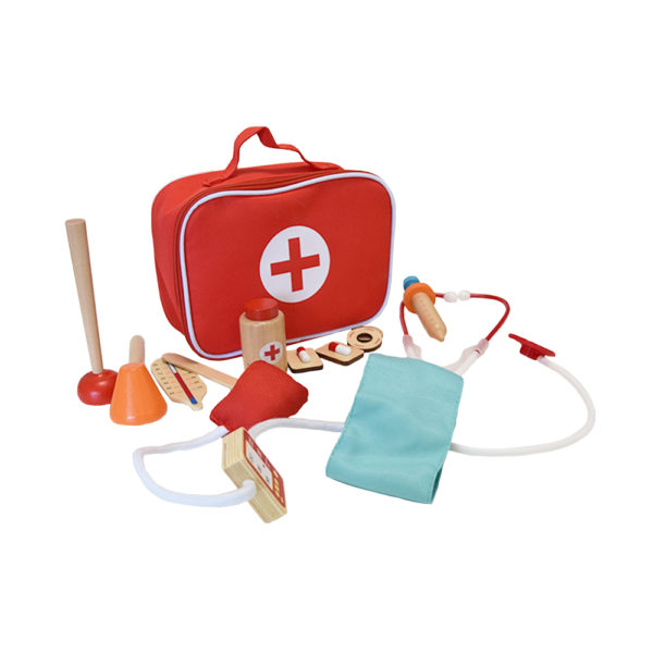 Houten doktersset - Dokterset speelgoed - Houten dokterskoffer - Met accessoires - vanaf 3 jaar - rood