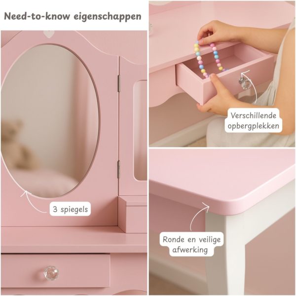 Maxx Kidz - Houten Kaptafel - Roze - Afbeelding 2