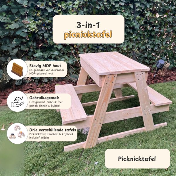 Maxx Kidz Houten Picknicktafel - Zandbak en Krijtbord - Speeltafel - Afbeelding 2