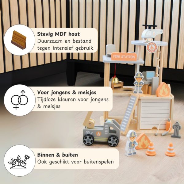 Maxx Kidz Houten Brandweerkazerne - Inclusief accessoires - Afbeelding 2