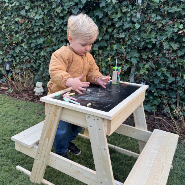Maxx Kidz Houten Picknicktafel - Zandbak en Krijtbord - Speeltafel - Afbeelding 5