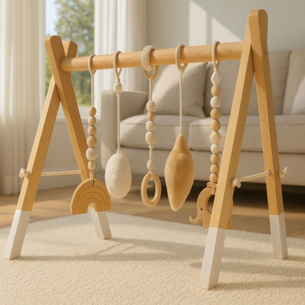 Houten Babygym inclusief 5 speeltjes Maxx Kidz - 0 tot 6 maanden