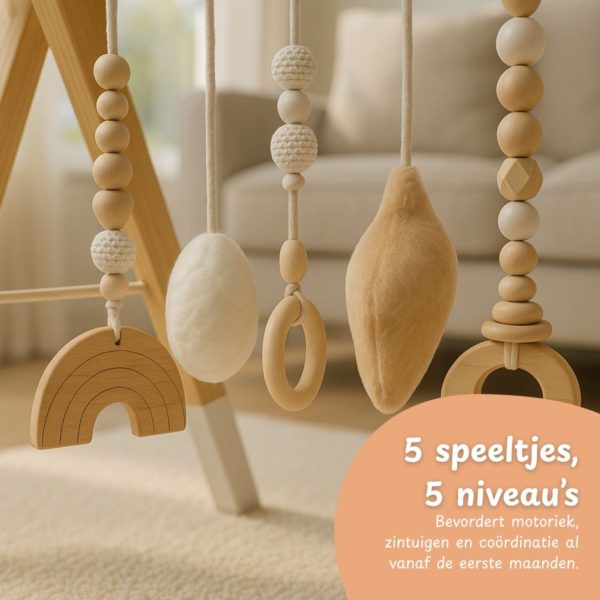 Houten Babygym inclusief 5 speeltjes Maxx Kidz - 0 tot 6 maanden - Afbeelding 2