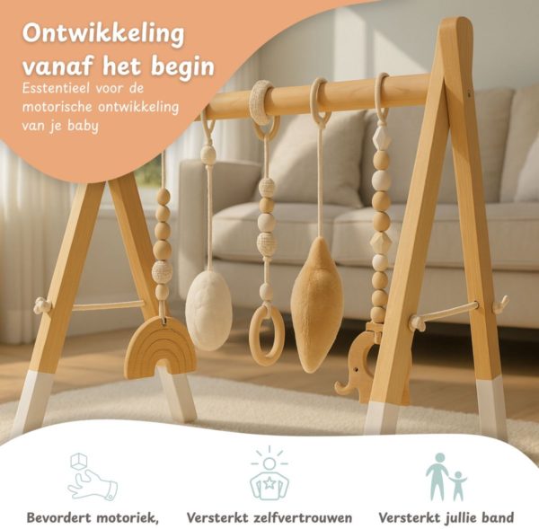 Houten Babygym inclusief 5 speeltjes Maxx Kidz - 0 tot 6 maanden - Afbeelding 4