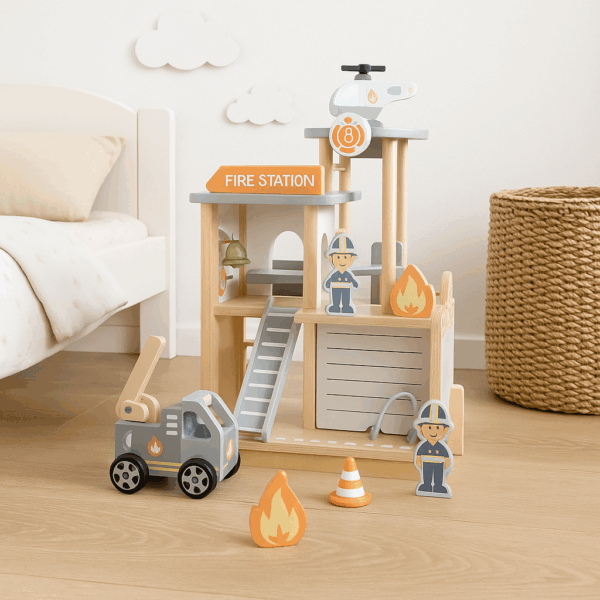 Maxx Kidz Houten Brandweerkazerne - Inclusief accessoires