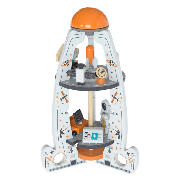 Maxx Kidz Houten Speelgoed Raket – Ruimtevaart Speelset met Astronauten en Accessoires - Afbeelding 2