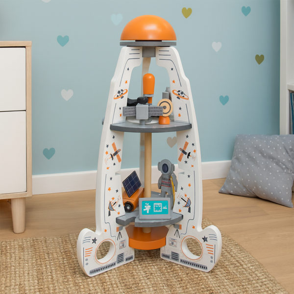Maxx Kidz Houten Speelgoed Raket – Ruimtevaart Speelset met Astronauten en Accessoires